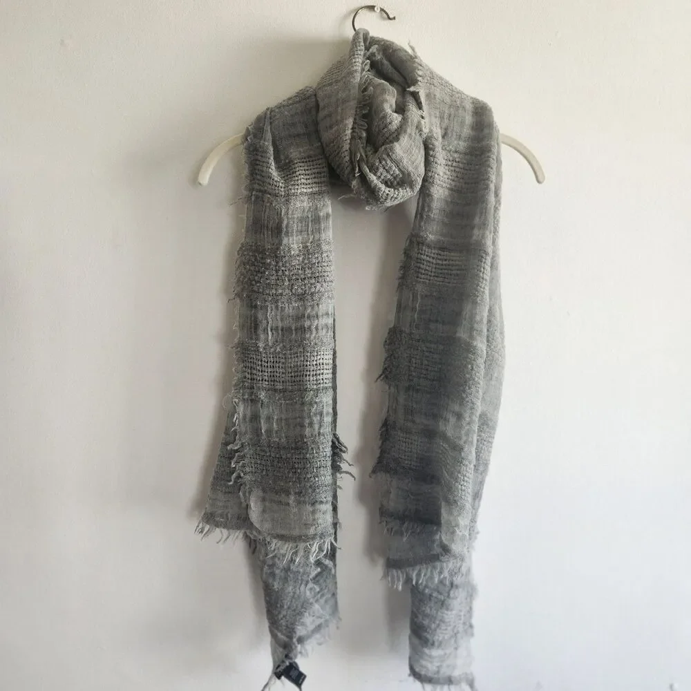 Eileen Fisher grey wool blend lightweight scarf OS grunge bohemian layer outdoor